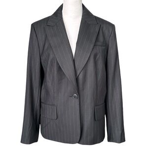 NEW Anne Taylor LOFT One‎ Button Pinstriped Blazer Jacket Charcoal Gray Size 12